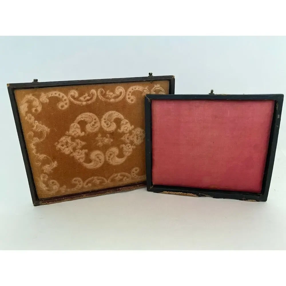 Vtg Antique Victorian Padded Daguerreotype Cabinet Photo Picture Cases Lids Tops